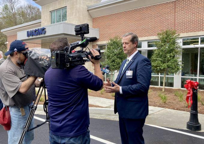 Media interview outside Freestanding Emergency Department